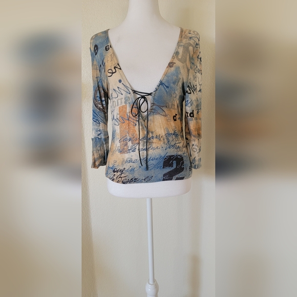 Tops - Custom Made Stylish Multicolor V-Neck Women's Top, Size Medium